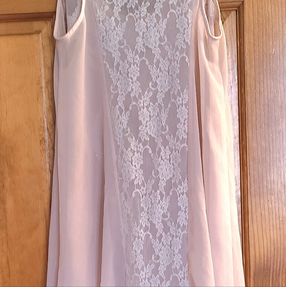 BOGO Express Sheer Champagne colored Top w/ Sequin design & Lace back size MED - Picture 6 of 13